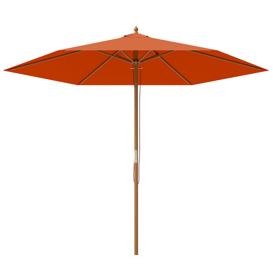 Outsunny 2,5 m Drewniany Parasol Ogrodowy Patio Zewnętrzny Drewniany Baldachim Parasola, Stołowy Parasol Rynkowy z Otworami, Słup 38 mm, Mechanizm Linowy, Pomarańczowy