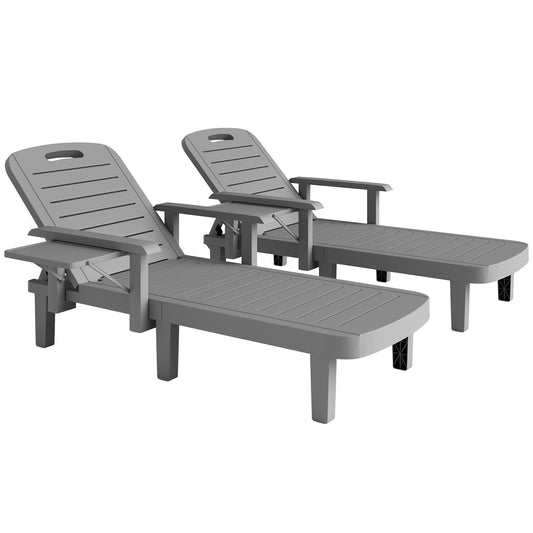Outsunny Set of 2 Reclining Sun Loungers in Dark Grey