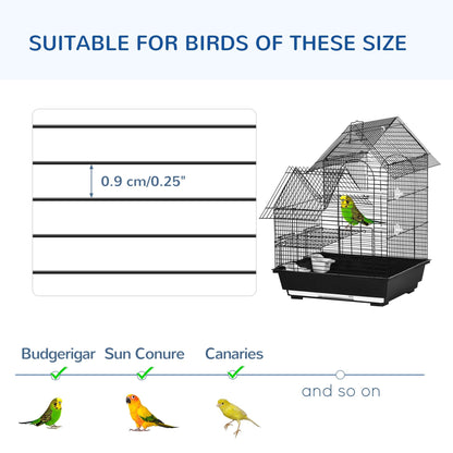 PawHut Metal Bird Cage for Parrot, Cockatiel, Budgie, Finch, Canary w/ Food Containers, Swing Ring, Tray Handle, 39 x 33 x 47cm