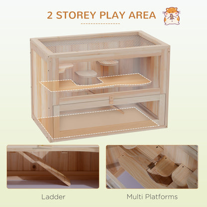 PawHut Wooden Hamster Cage Mouse Mice Rodent Small Animals Hutch Exercise Play House 60 x 35 x 42cm