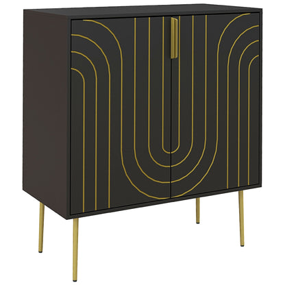 HOMCOM Art Deco Inspired Sideboard, with Adjustable Shelf - Black/Gold Tone