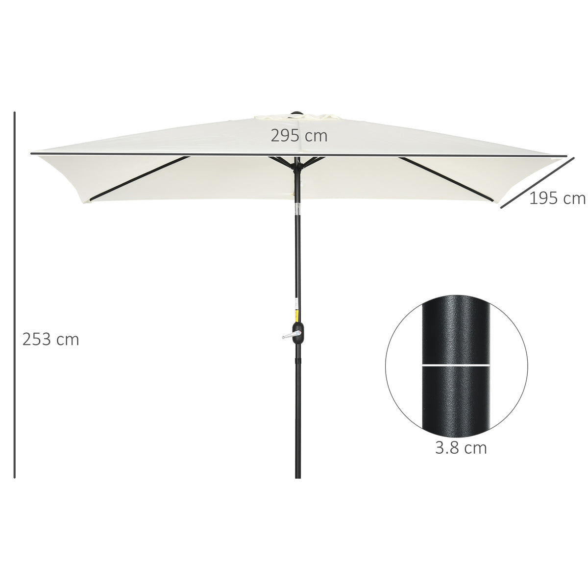 Outsunny 3x2m Garden Parasol Umbrella with Aluminium Pole, Tilt and Crank, Rectangular Outdoor Table Parasol Sun Shade for Patio, Cream White