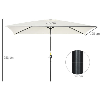 Outsunny 3x2m Garden Parasol Umbrella with Aluminium Pole, Tilt and Crank, Rectangular Outdoor Table Parasol Sun Shade for Patio, Cream White