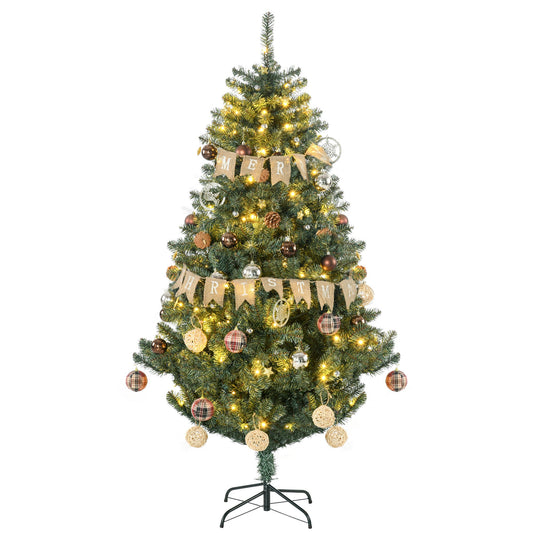 HOMCOM 6' Artificial Prelit Christmas Trees Holiday DŽcor with Warm White LED Lights, Decoration, Banner, Tag, Ball