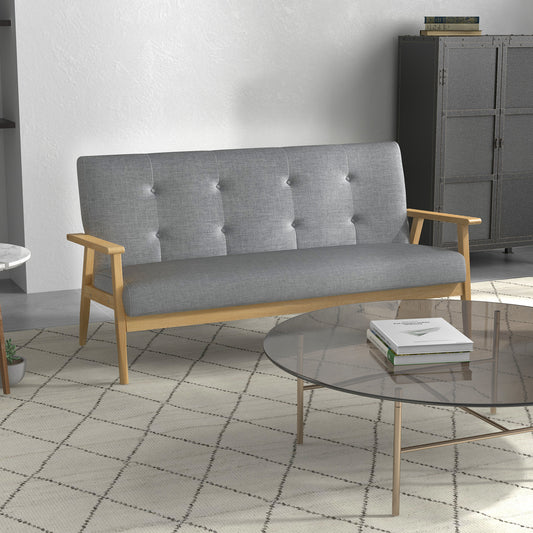 HOMCOM 3 Seater Sofa Modern Linen Fabric Upholstery Tufted Couch with Rubberwood Legs for Living Room and Kitchen, 155cm, Dark Grey