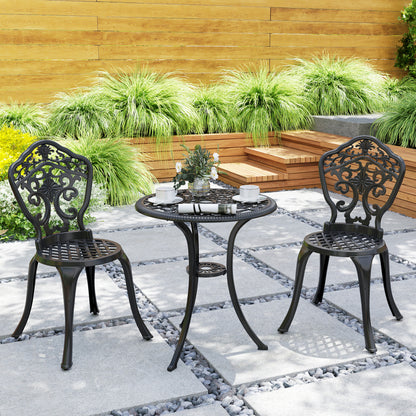 Zestaw bistro Outsunny z trzema elementami aluminiowymi w kwiaty – czarny