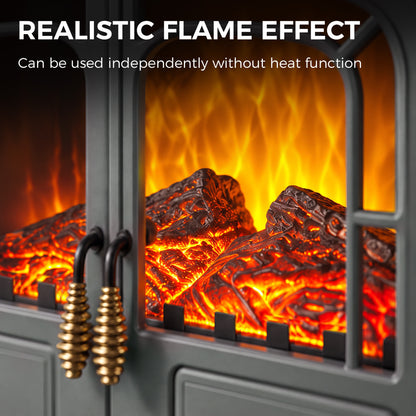 HOMCOM Freestanding Electric Fireplace Stove Heater with LED Fire Flame Effect Grey