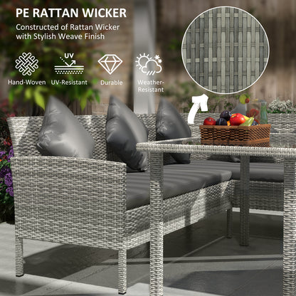 Outsunny tsunny 6-osobowy zestaw jadalny z rattanu, sofa, stół, podnóżek, meble ogrodowe, ciemnoszary