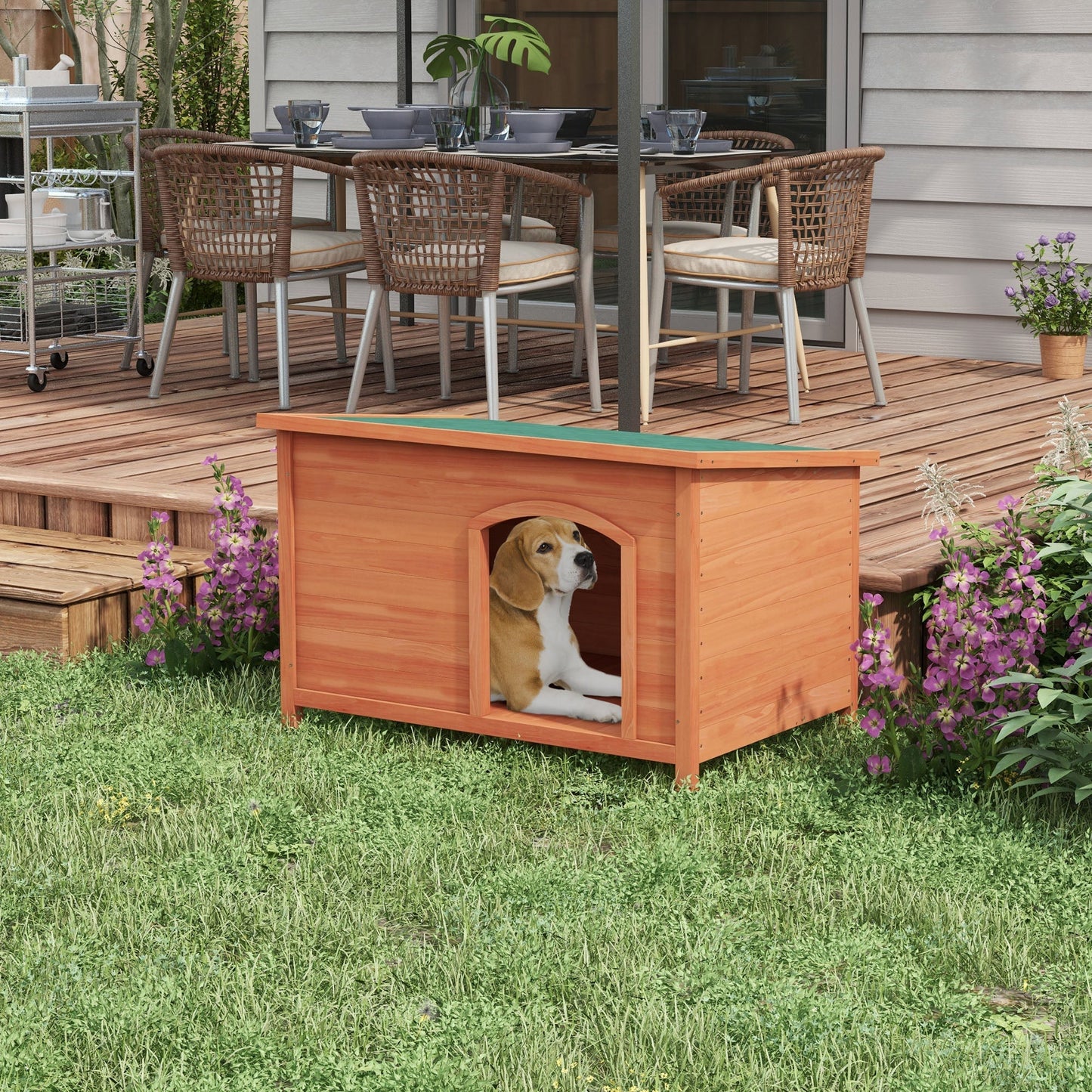 PawHut Wooden Dog Kennel, Outdoor Pet House, with Removable Floor, Openable Roof, Water-Resistant Paint - Natural Wood Tone