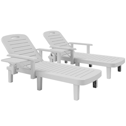 Outsunny Set of 2 Reclining Sun Loungers, 5 Positions Adjustable Outdoor Chaise Lounge Chair with Armrests, White