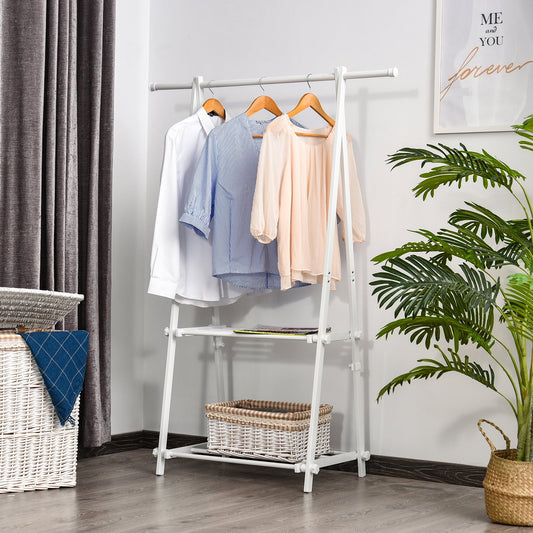 HOMCOM Minimalistyczny składany regulowany wieszak na ubrania z 2 półkami 107,5L x 45W x 150H cm Meble do przedpokoju i przedpokoju - biały