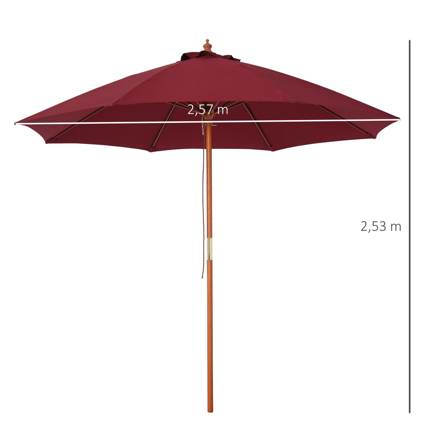 Outsunny 2.5m Wood Garden Parasol Sun Shade Patio Outdoor Market Umbrella Canopy with Top Vent, Wine Red