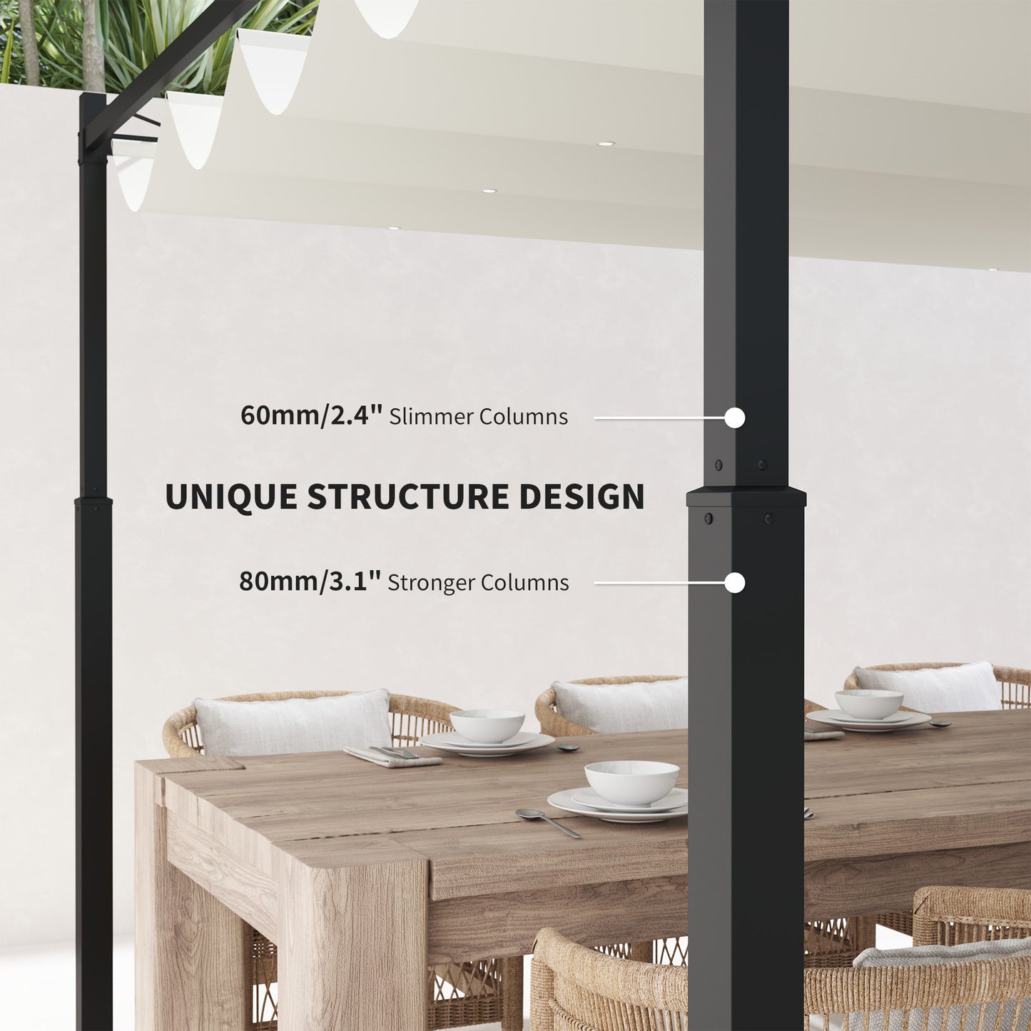 Outsunny 3 x 3(m) Metalowa pergola z rozsuwanym dachem i magnetycznym mocowaniem, zestaw ogrodowych altan ogrodowych z baldachimem przeciwsłonecznym, UPF30+, kolumna metalowa 80 mm, kremowo-biały