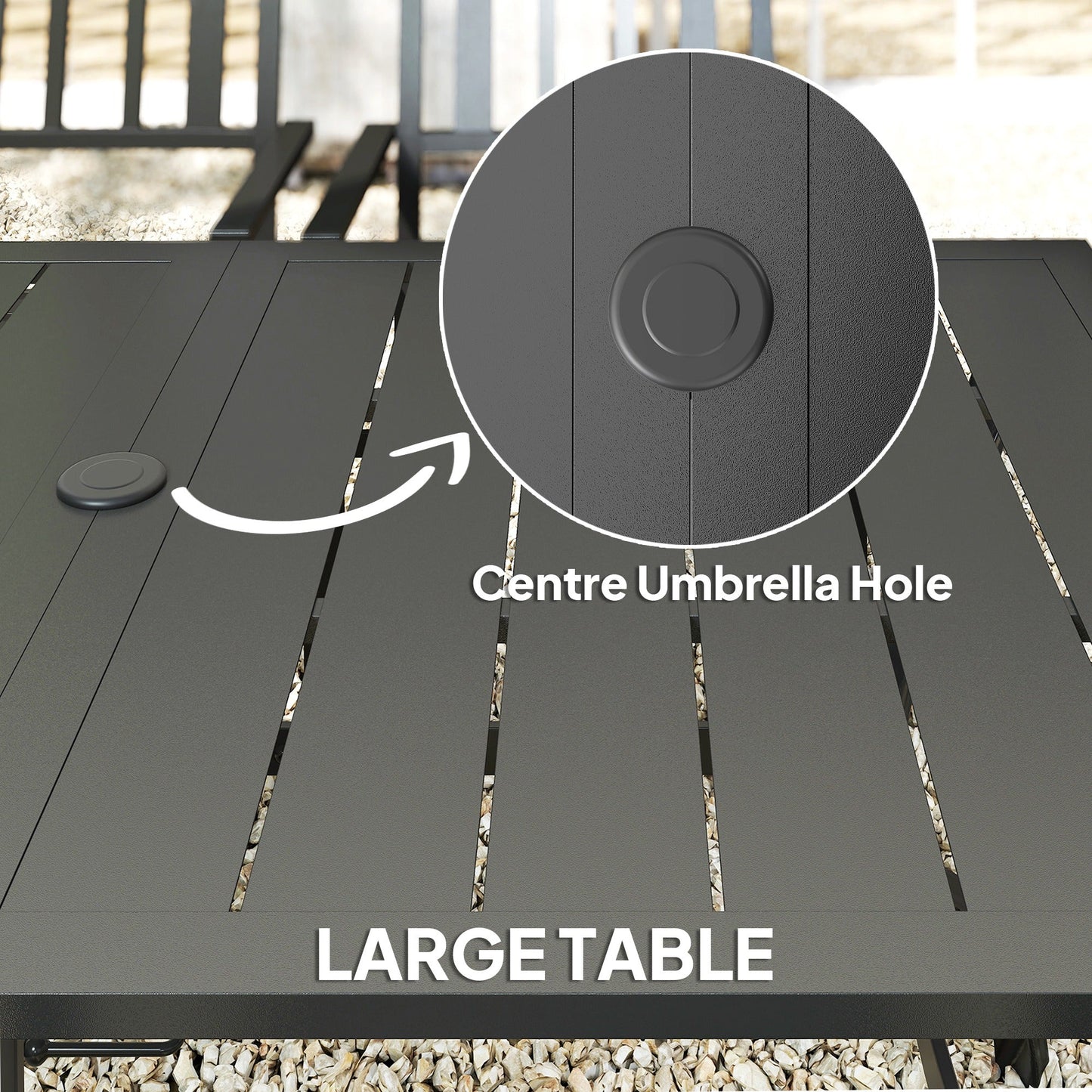 Outsunny 7 Pieces Garden Table and Chairs 6 Seater Outdoor Table and Chairs with Umbrella Hole, for Poolside, Garden, Black