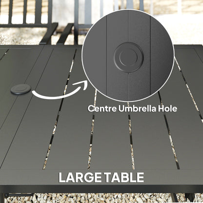 Outsunny 7 Pieces Garden Table and Chairs 6 Seater Outdoor Table and Chairs with Umbrella Hole, for Poolside, Garden, Black