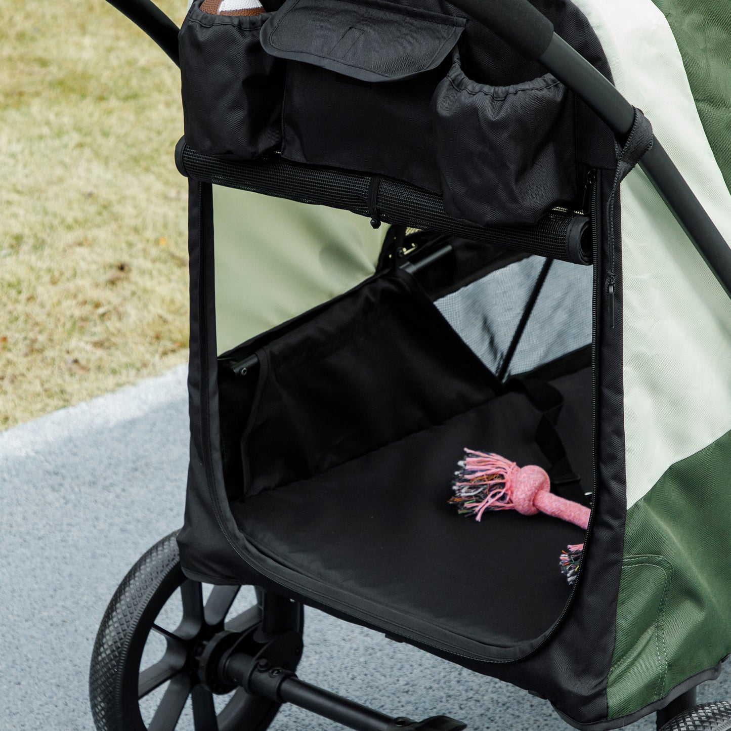 PawHut Foldable Pet Stroller for Large Dogs with Four Big Wheels, Shock-Absorbing Frame, Safety Leashes, Brakes, Dark Green