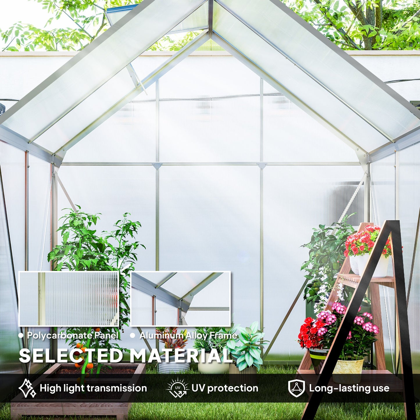 Outsunny 192.5 x 131cm Walk-In Polycarbonate Greenhouse - Silver-Tone