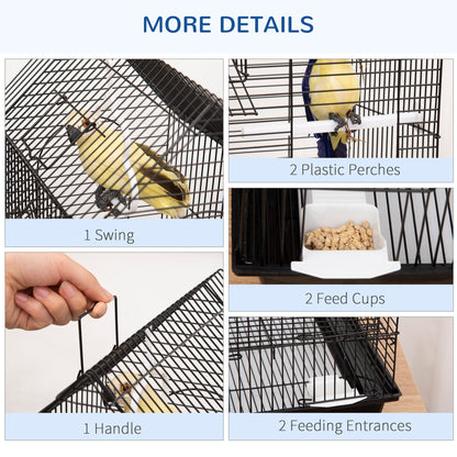 PawHut Metal Bird Cage for Parrot, Cockatiel, Budgie, Finch, Canary w/ Food Containers, Swing Ring, Tray Handle, 39 x 33 x 47cm