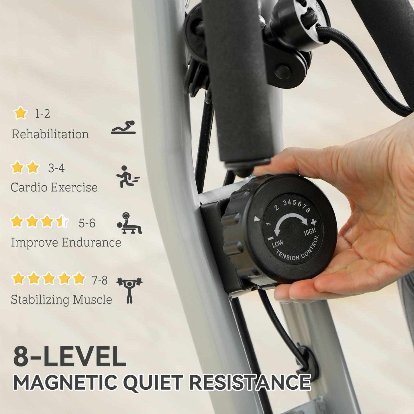 SPORTNOW 5-In-1 Folding Exercise Bike with Arm Workout Bands, Quiet 8-Level Magnetic Resistance Foldable Exercise Bike with LCD, Tablet Holder, Hand Pulse Sensor for Home Use Indoor Cycling, White