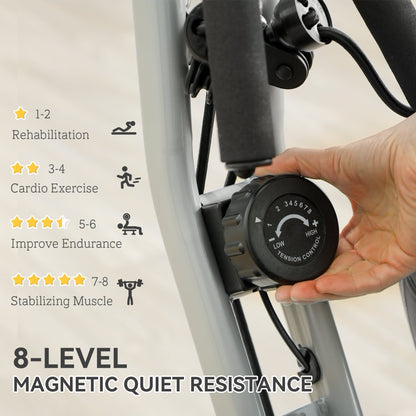 SPORTNOW Five-in-one Foldable Exercise Bike, Stationary Bike with Arm Workout Bands, LDC Monitor, Phone Holder, White