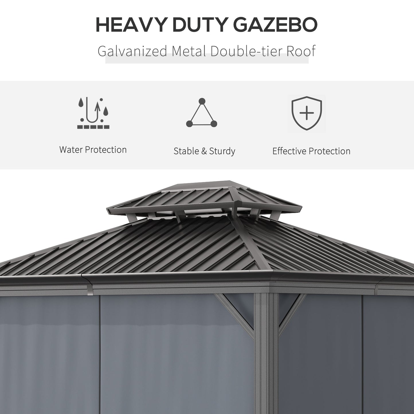 Outsunny 3 x 3.7m Outdoor Hardtop Gazebo Canopy Aluminium Frame with 2-Tier Roof & Mesh Netting Sidewalls for Patio, Grey