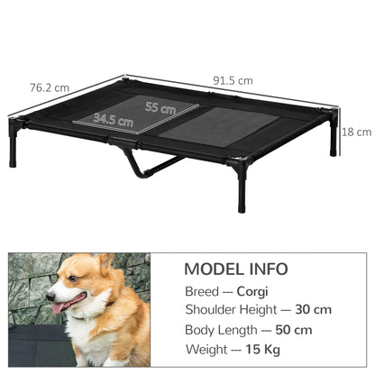 PawHut Large Raised Dog Bed Cat Elevated Lifted Cooling Portable Camping Basket Outdoor Indoor Mesh Pet Cot Metal Frame, Black