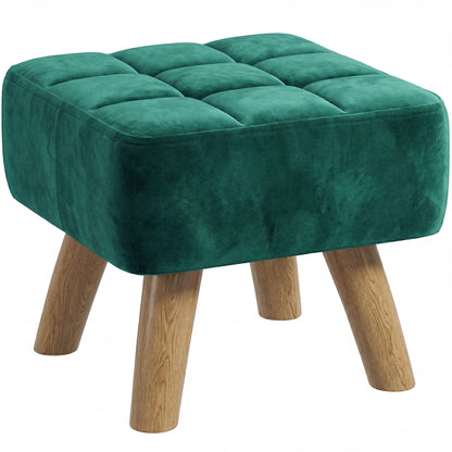 HOMCOM Velvet Square Padded Footstool - Dark Green