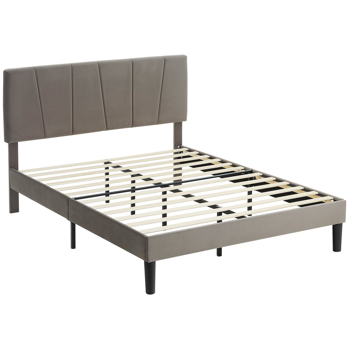 HOMCOM King Size Bed Frame with Velvet-Feel Headboard 161W x 208D x 121Hcm, Grey