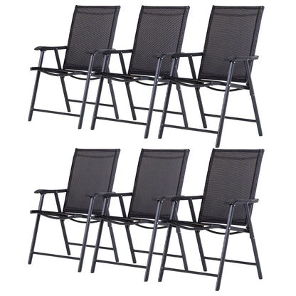 Outsunny Set of 6 Folding Garden Chairs, Metal Frame Garden Chairs Outdoor Patio Park Dining Seat with Breathable Mesh Seat, Black