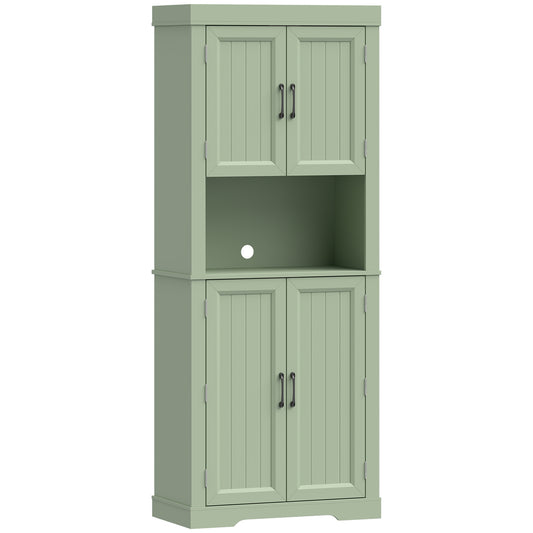 HOMCOM 183 cm Tall Kitchen Cupboard, Kitchen Cabinet with Open Countertop, Door Racks and Adjustable Shelves, Sage Green