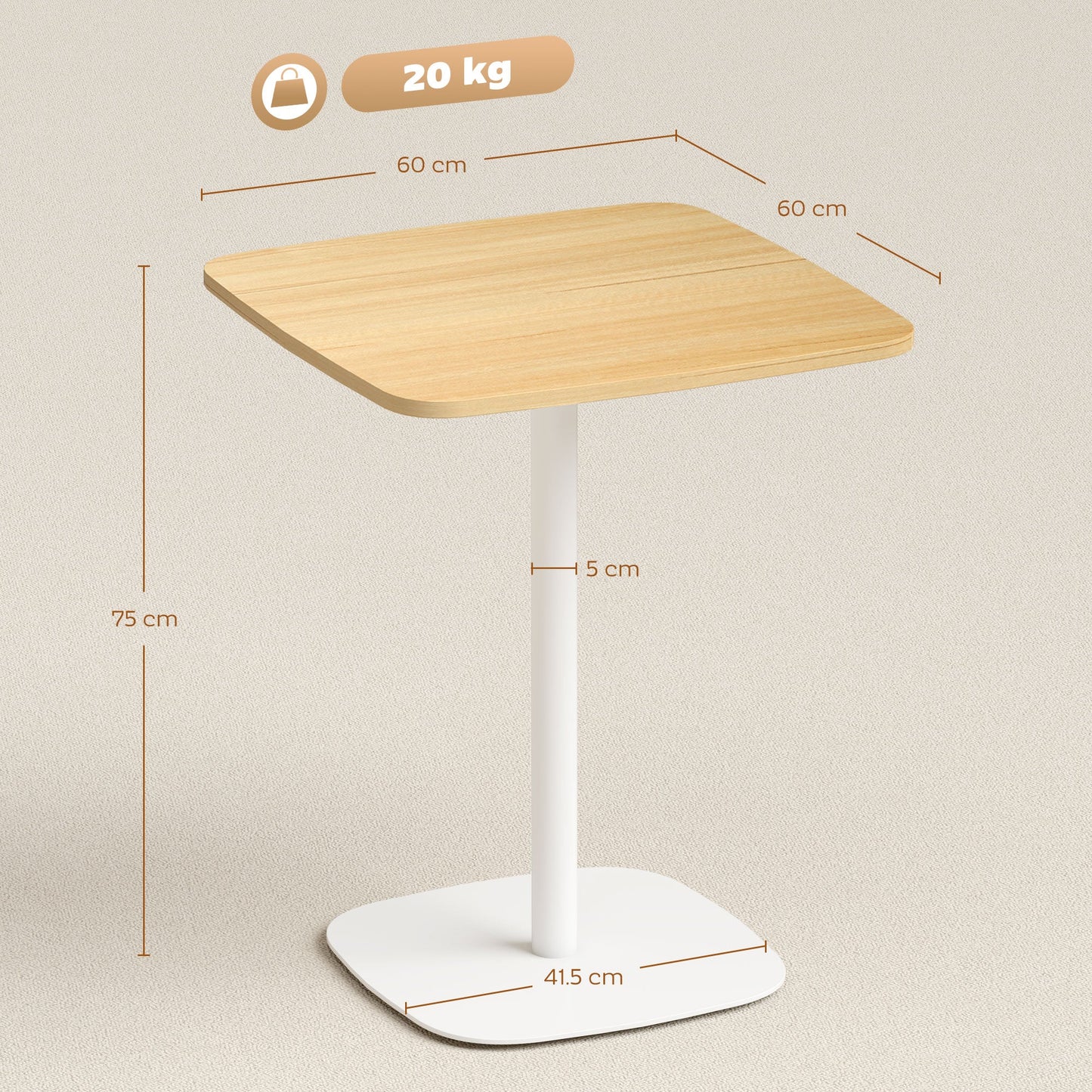 HOMCOM Small Dining Table, 60 cm Square Kitchen Table with Wood-veneer Top and Steel Base - Natural Wood Finish