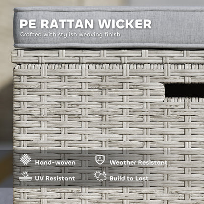 Zestaw mebli ogrodowych Outsunny z rattanu, 5 elementów, zestaw mebli ogrodowych do samodzielnego montażu z 2 podnóżkami, stolik kawowy z WPC i poduszkami, wiklinowa sofa ogrodowa do ogrodu zimowego, taras, kolor szary