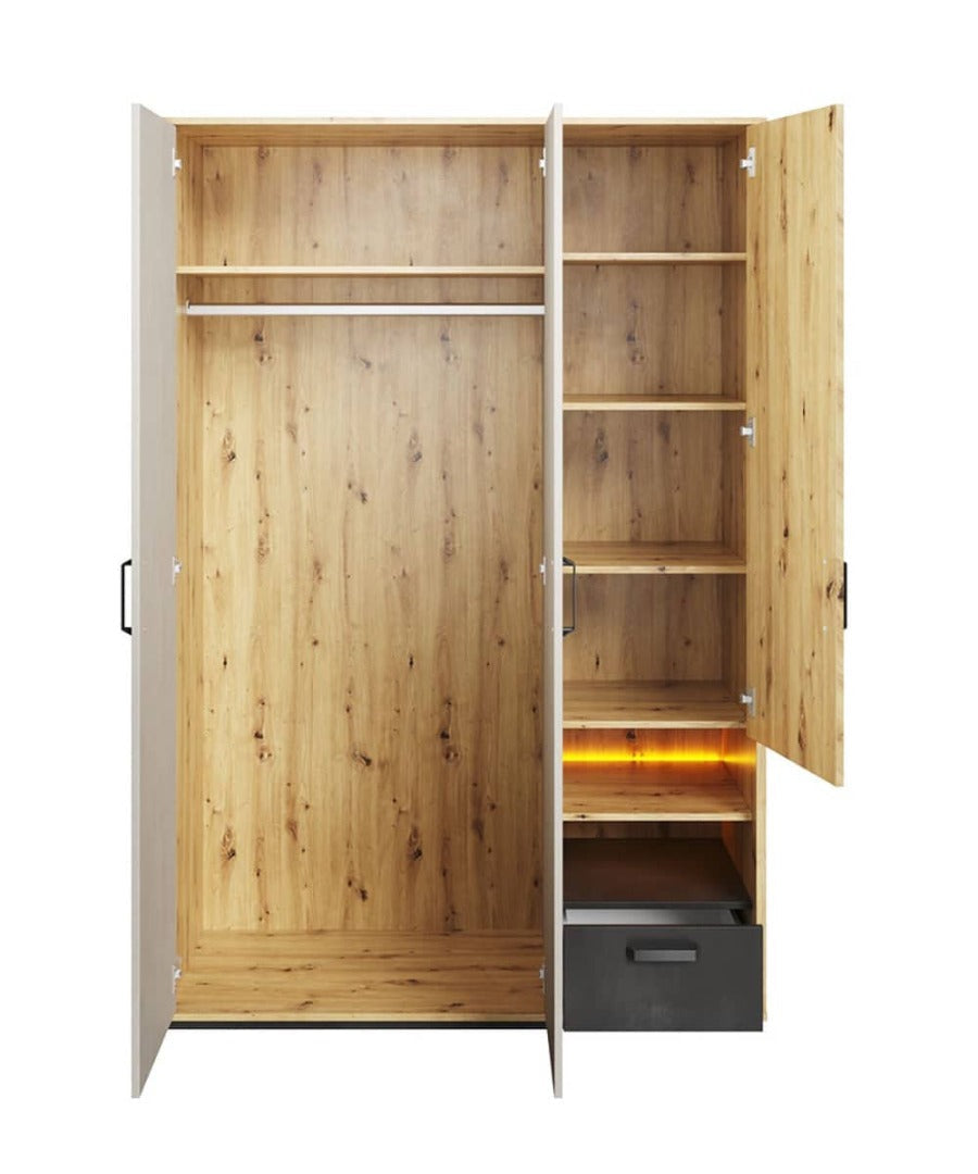 Qubic 02 Hinged Wardrobe 130cm with LED