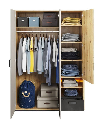 Qubic 02 Hinged Wardrobe 130cm with LED