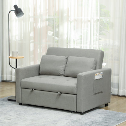 HOMCOM Velvet-Feel Two-Seater Sofa Bed - Light Grey
