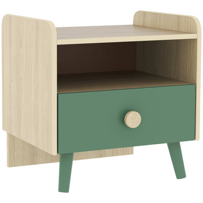 AIYAPLAY Kids Bedside Table with Drawer and Open Storage Shelf, Wooden Nightstand for Bedroom, Bedside Cabinet, Green