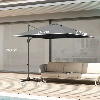 Outsunny Patio Offset Parasol Umbrella with UV Resistant, Cross Base Included, Weights Required - Dark Grey