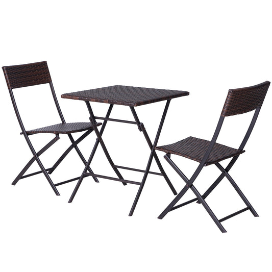 Outsunny PE Rattan Garden Furniture 2 مقاعد الفناء الروطان بيسترو مجموعة قابلة للطي لطاولتين مربعتين في الهواء الطلق ومجموعة كرسي (بني)