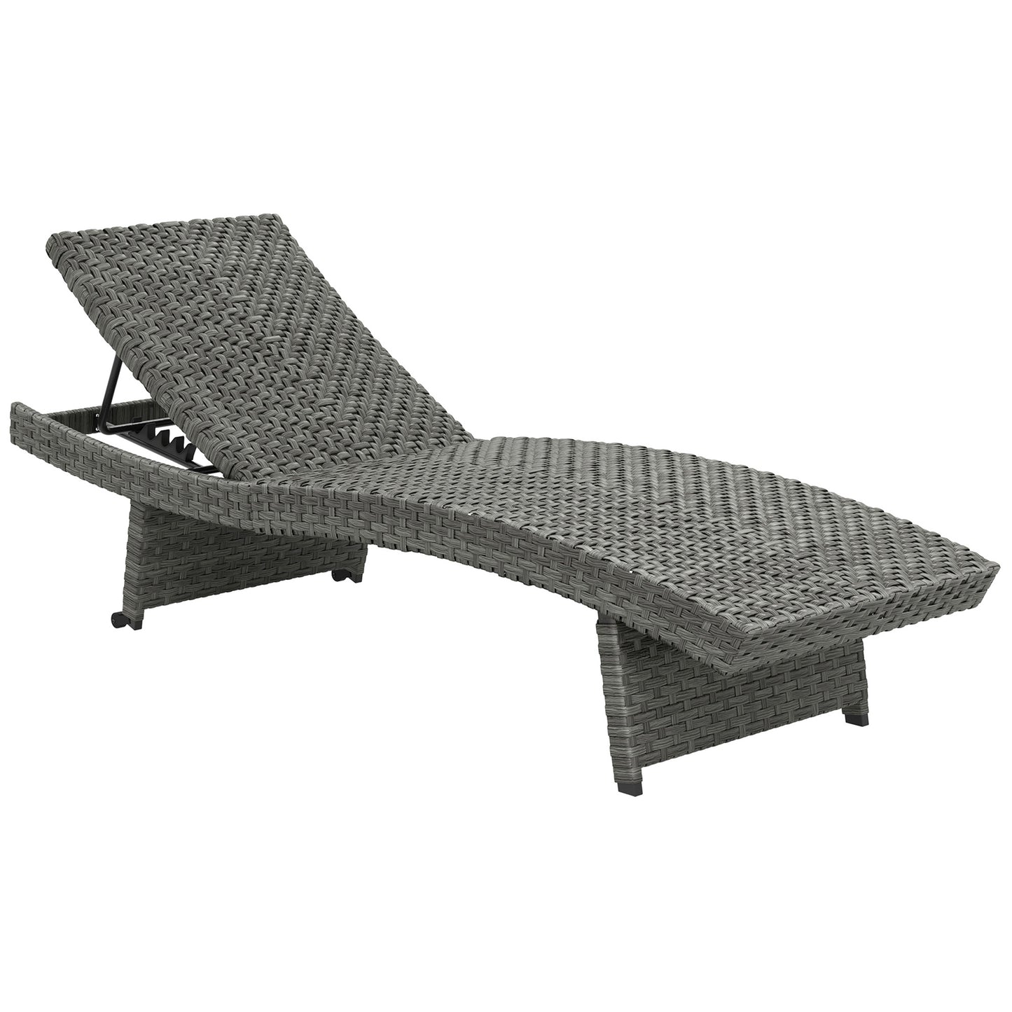 Outsunny Outdoor PE Rattan Sun Lounger, Folding Wicker Garden Lounger Recliner with 4-Level Adjustable Backrest, Rolling Sunbed Lounge Chair with Wheels, Non-Slip Legs for Balcony, Beach, Mixed-grey