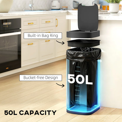 HOMCOM 50L Sensor Bin, Automatic Kitchen Bin, Manual Override, Battery Operated, Inner-Bucket-Free, for Kitchen, Bedroom