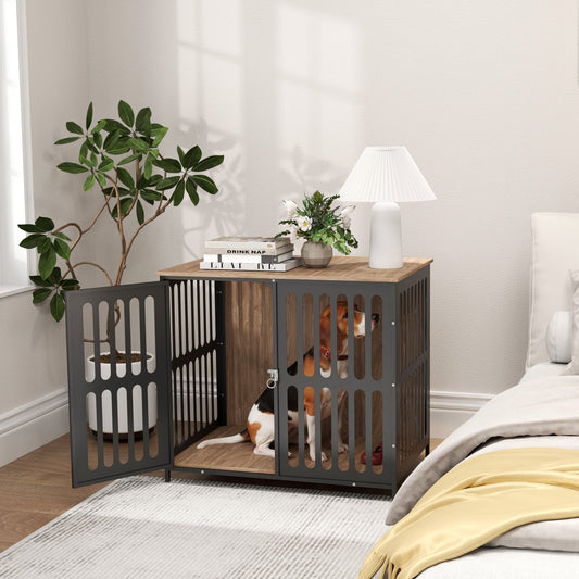 PawHut Dog Crate Furniture z siatką antypoślizgową, antypoślizgową, pojedyncze drzwi, dla średnich psów, 80 x 55 x 72 cm