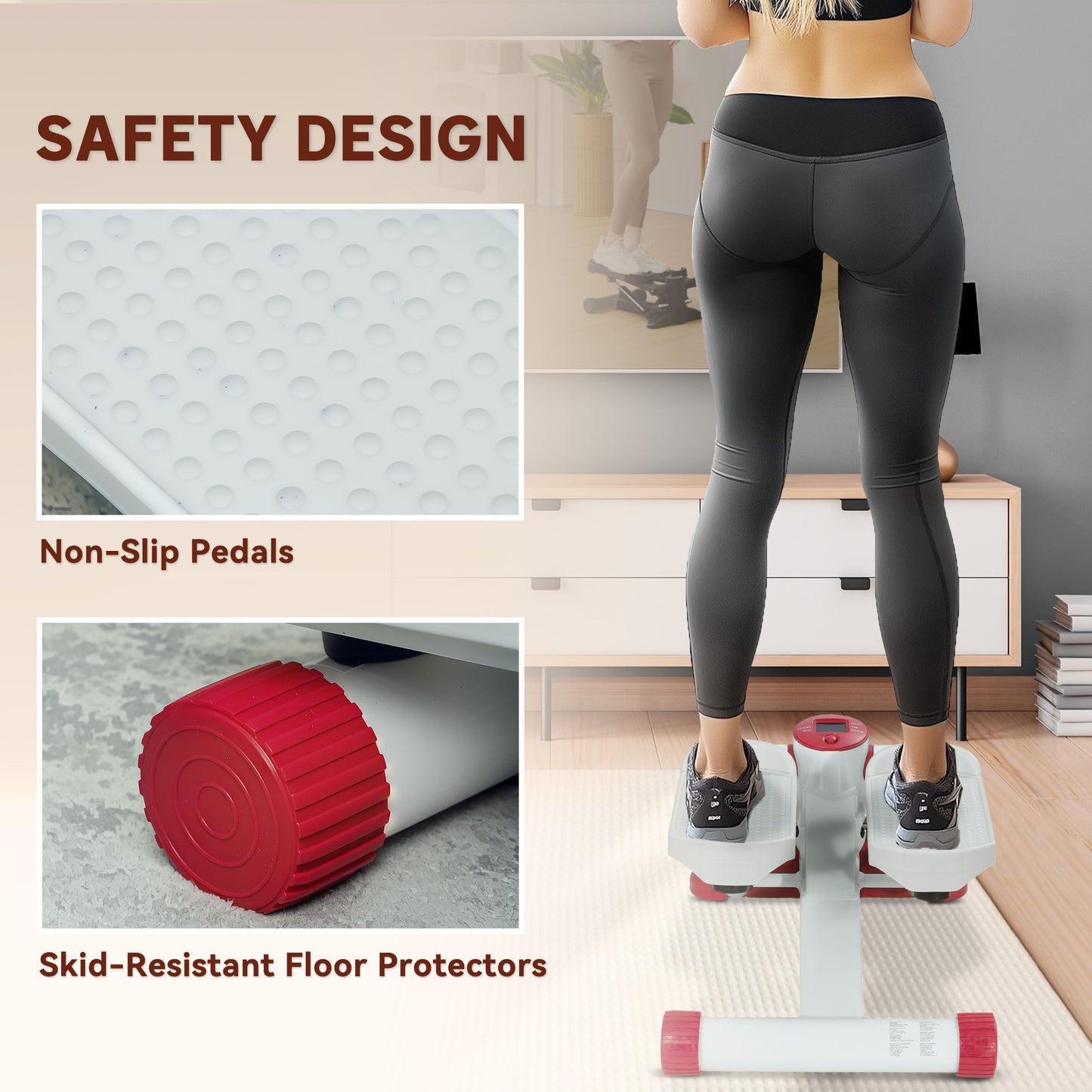 SPORTNOW Mini Stepper, Kompaktowy Stepper do ćwiczeń w domu z monitorem LCD i pedałami antypoślizgowymi, Szary