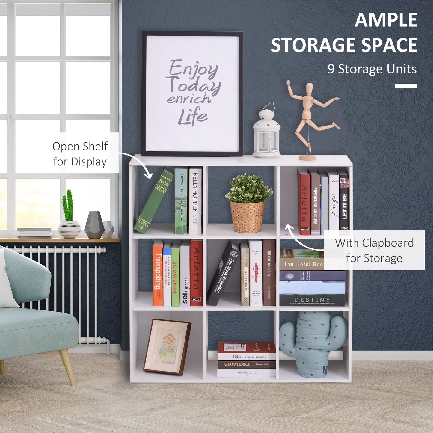 HOMCOM Nine-Cube Storage Shelf - White