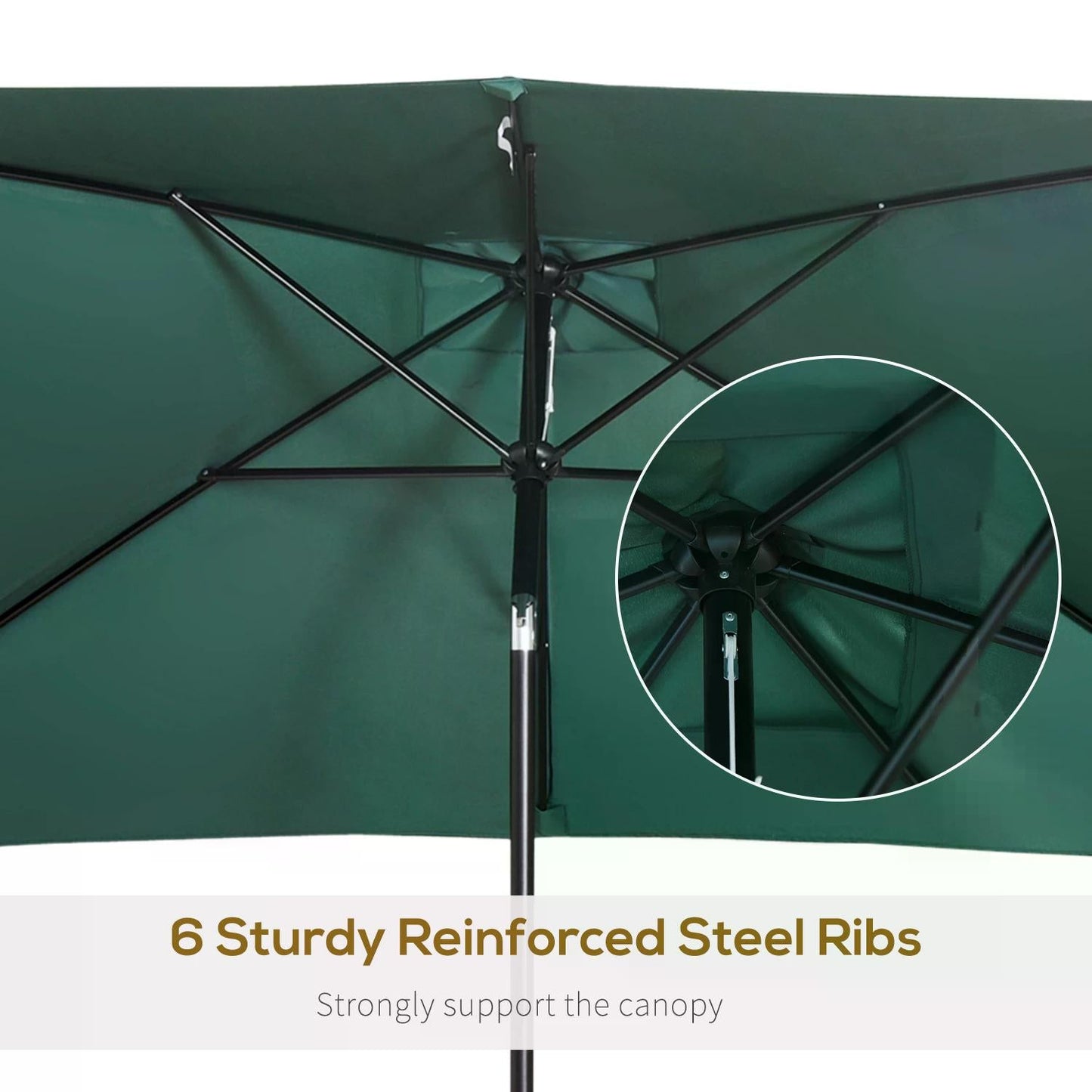 Outsunny 3x2m Garden Parasol Umbrella with Tilt and Crank, Outdoor Sun Shade Canopy with Aluminium Frame and Steel Ribs, Rectangular, Green