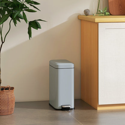 HOMCOM 5L Rectangular Compact Bin Steel Body Removable Bucket Quiet-Close Lid w/ Pedal Lid Rubbish Trash Can Home Office Bedroom Bathroom Living Room Garbage Tidy Clean Grey