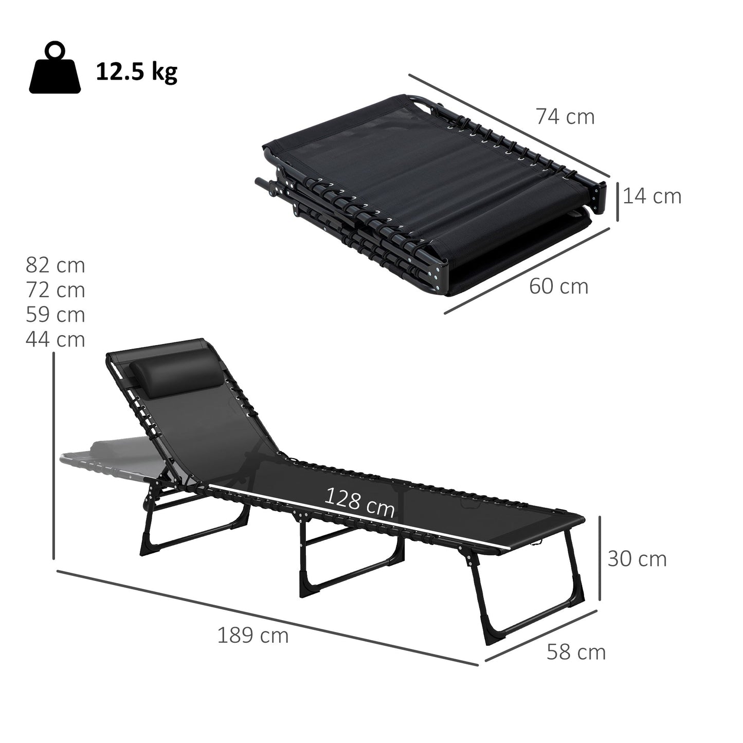 Outsunny Set of Two Folding Sun Loungers, with Four-Position Backs - Black