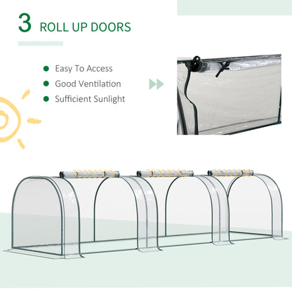 Outsunny Mini Greenhouse, mała szklarnia tunelowa z polietylenu z drzwiami na suwak, stalowa rama do ogrodu na patio, 300 x 100 x 80 cm, przezroczysta