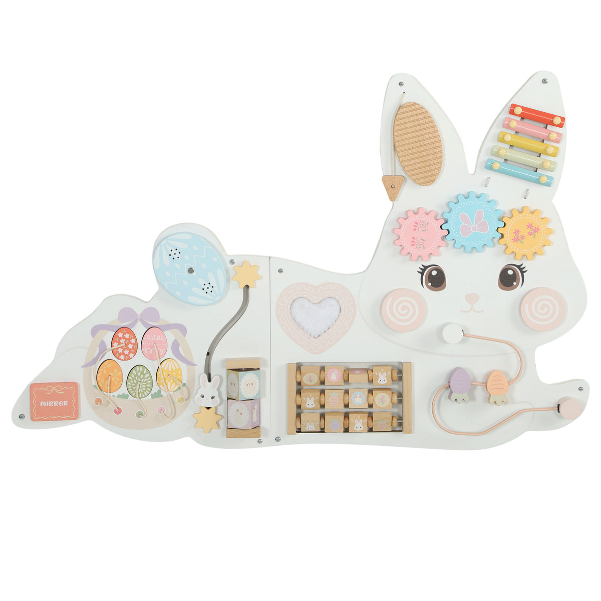 AIYAPLAY Easter Bunny Busy Board Panels, Montessori Wall-Mounted Toddler Learning Activity Centre for Living Room Kids Room White