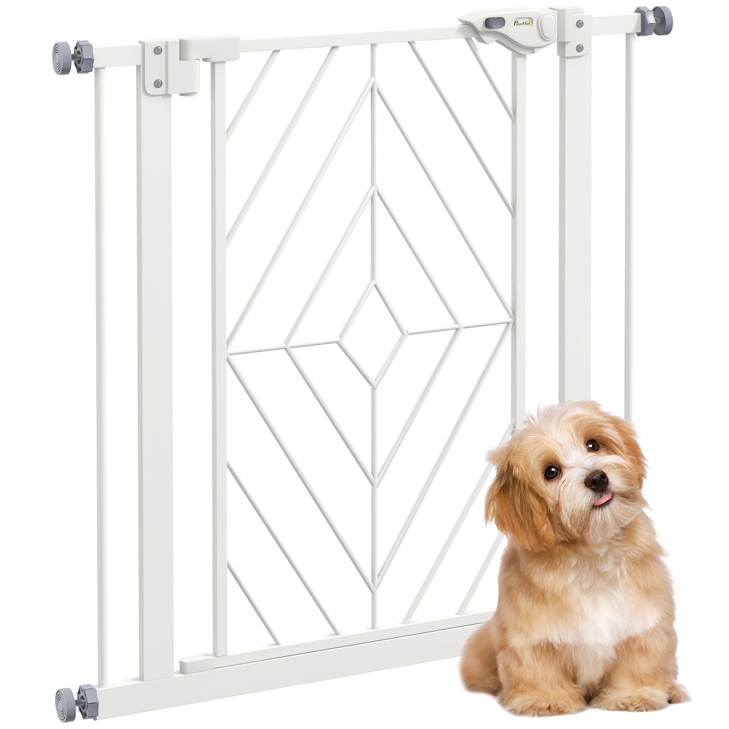 PawHut Pressure Fit Stair Gate, Dog Gate, with Auto Closing Door, Double Locking, Easy Installation, Openings 74-80cm - White