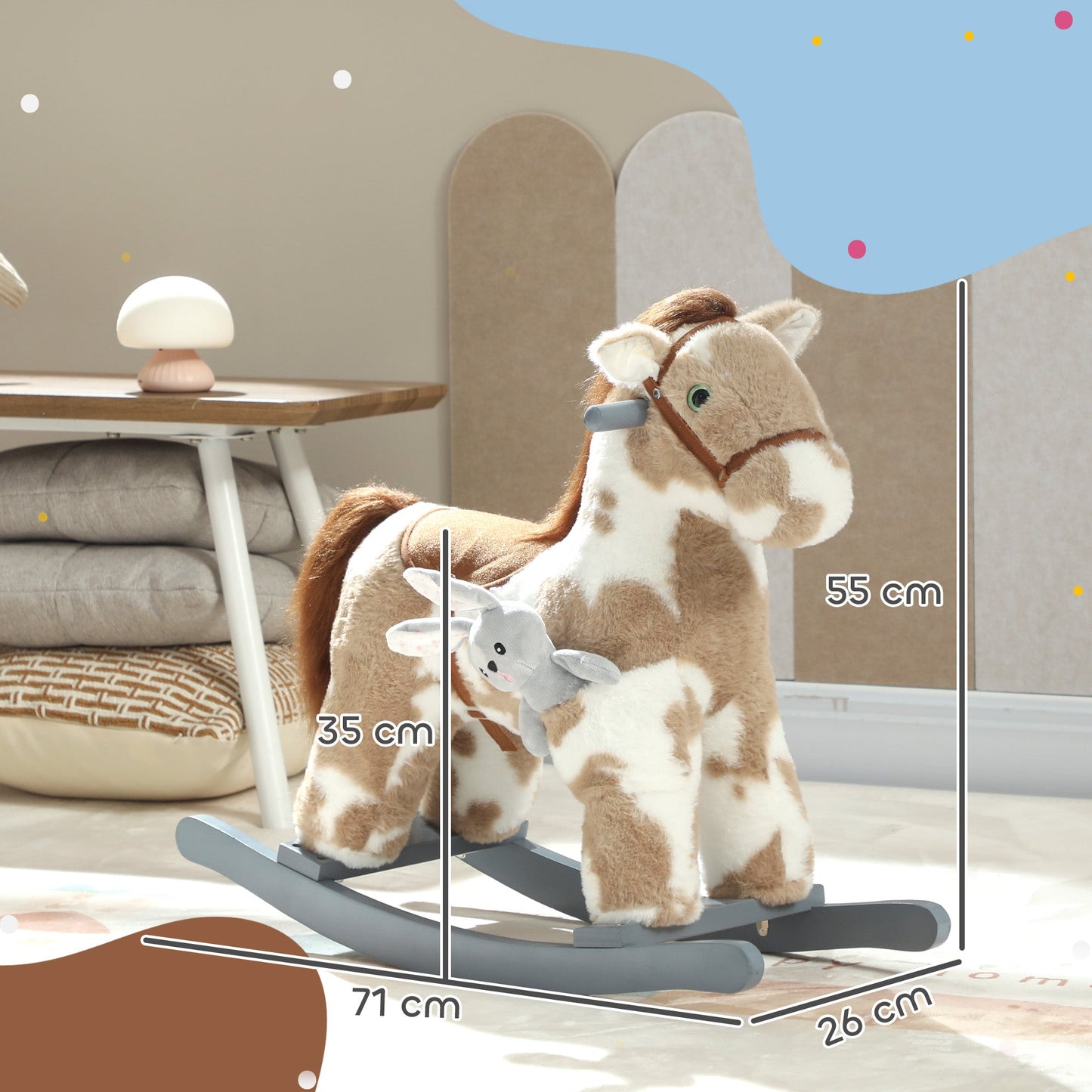 AIYAPLAY Baby Rocking Horse, Plush Animal Rocker with Realistic Sound and Toy, Rocking Toy Chair for Kids Aged 2-5, Brown